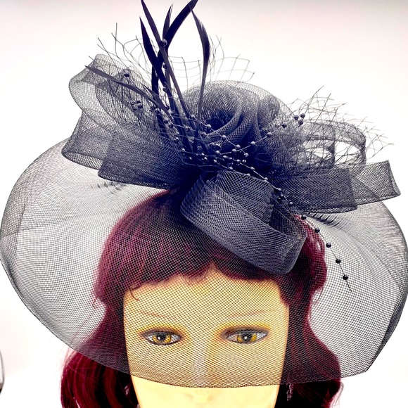 VTG 1950s style Black net full size Fascinator